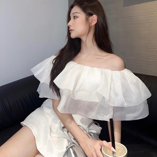 Set áo trễ vai + chân váy chất liệu organza + tafta,sang chảnh - 325 + 341