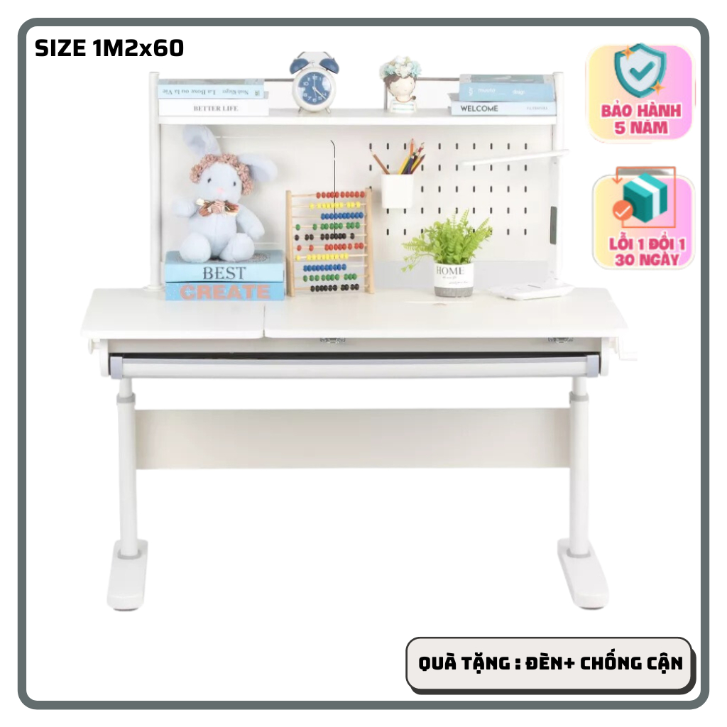 Bàn học chống gù cao cấp F01 1m2 cho bé, bàn học sinh thông minh mẫu mới nhất kích thước lớn, điều chỉnh độ cao, cao cấp