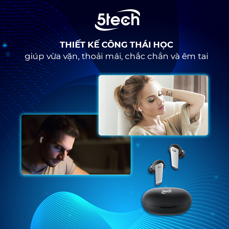 Tai nghe bluetooth gaming chính hãng 5TECH 5T229, tai nghe không dây bluetooth 5.2 với âm bass mạnh mẽ siêu hay