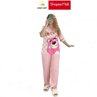 Đồ bộ nữ mặc nhà ANH MỸ pijama chất liệu lụa xước bigsize 60-75kg thiết kế 5D tay ngắn quần dài SP0130 official.anhmy