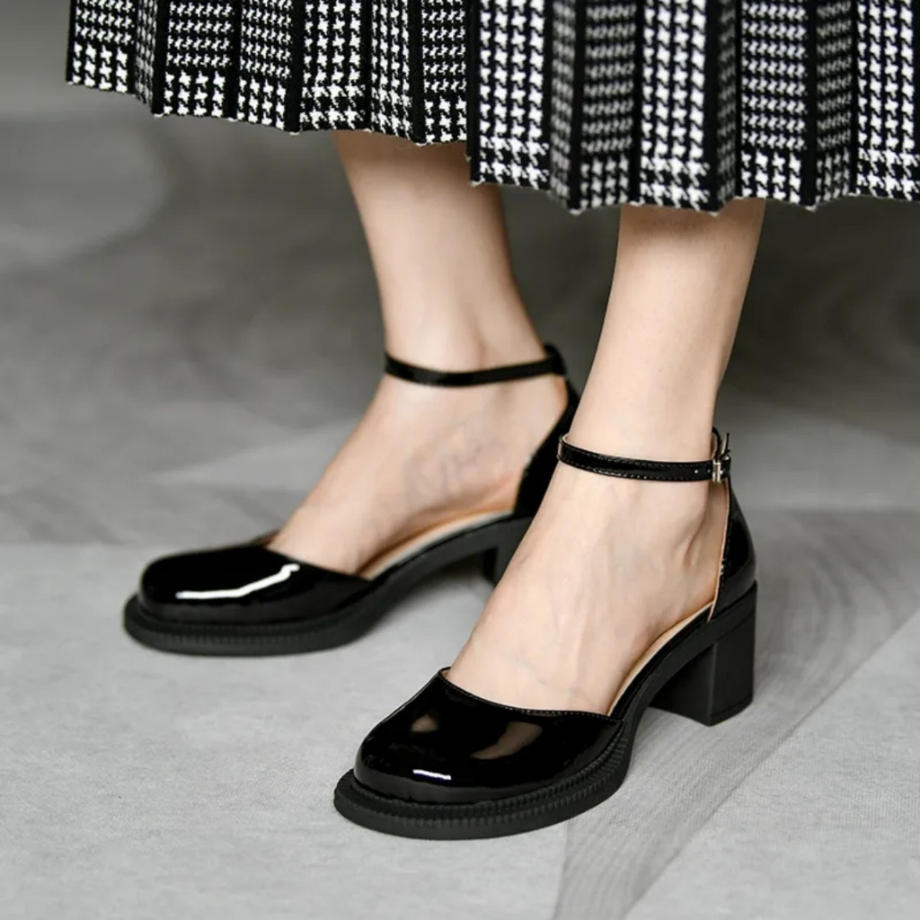 Giày nữ Mary Jane quai ngọc phối xích cao cấp