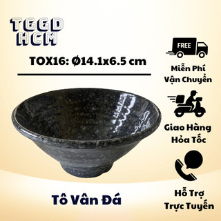 Tô nhựa vân đá nhọn nhỏ 14,1 cm - tô vân đá tox16 fataco - tô nhựa giả đá - tô xoắn vân đá đen