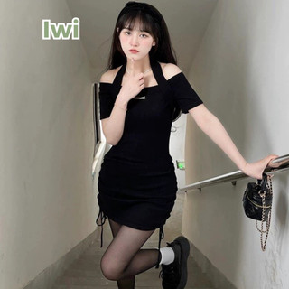 Đầm Body Cổ Yếm IWI SHOP Thiết Kế Dây Rút 2 Bên Hông Kèm Tag Vải Xinh Xắn Váy Ôm Sát Chất Thun Tăm Mềm Mại - BD093.IW