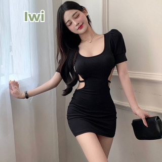 Đầm Body Tay Bồng IWI SHOP Phối Dây Cột Eo Hở Lưng Quyến Rũ Váy Ôm Sát Tôn Dáng Sexy - BD087.IW