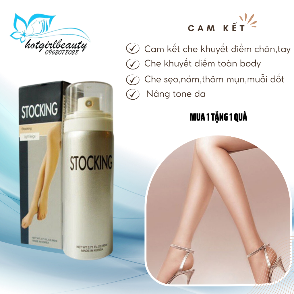 Xịt chống nắng trắng da Stocking tất phun che khuyết điểm chân sẹo bớt thâm mụn rạn da chống nắng SPF 50+