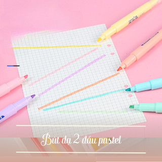 Bút dạ 2 đầu 6 màu pastel cực đẹp, bút màu, bút đánh dấu hightlight