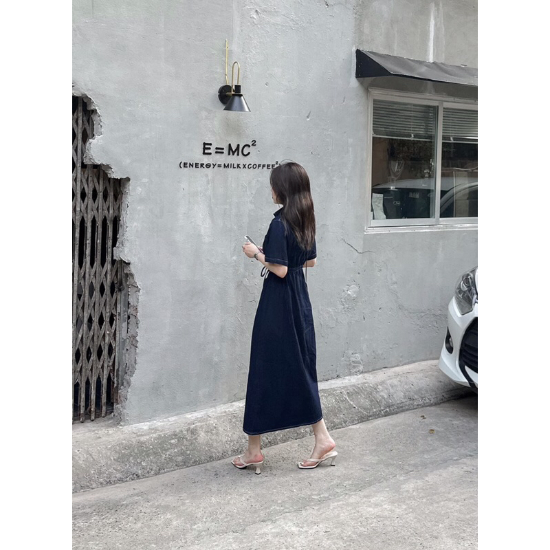 Váy sơ mi jean rút dây eo