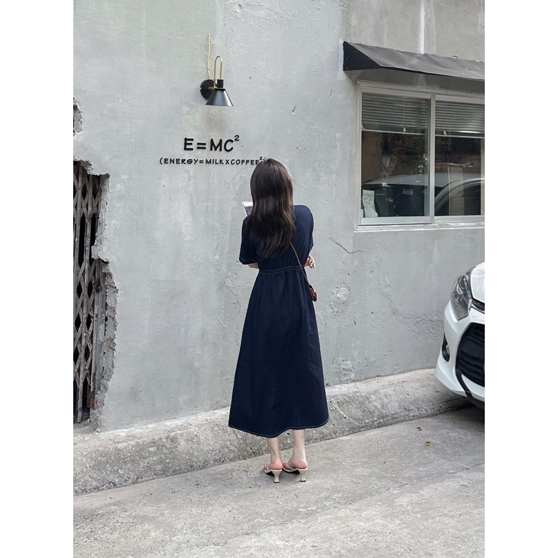 Váy sơ mi jean rút dây eo