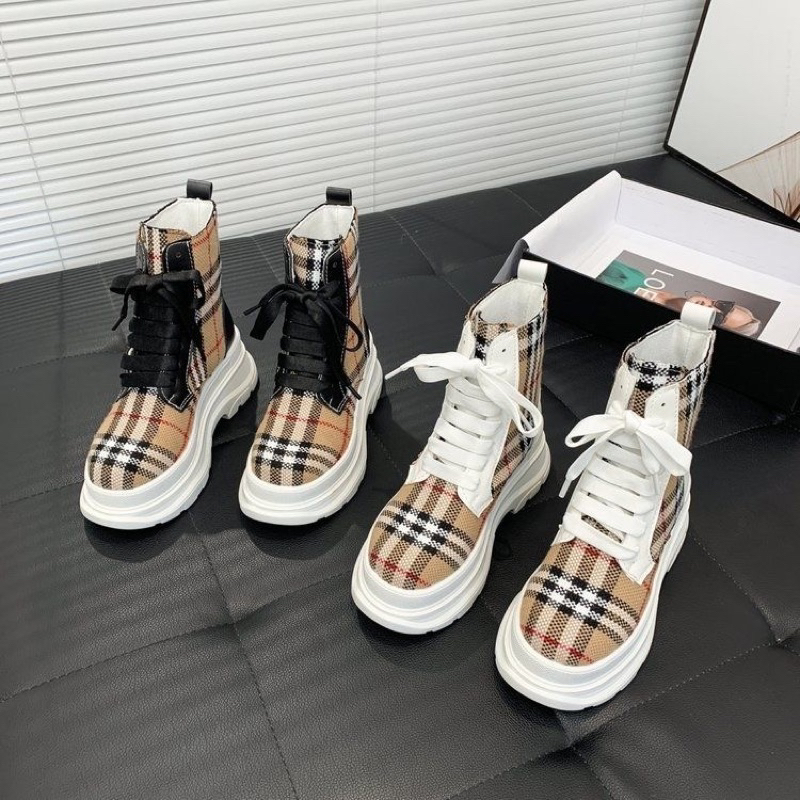 (ORDER TAOBAO) Giày Bốt Martin Cao Cổ Vải Canvas Hoạ Tiết Kẻ Sọc, Giày Bốt Thời Trang Thể Thao Đế 5p Hàn Quốc