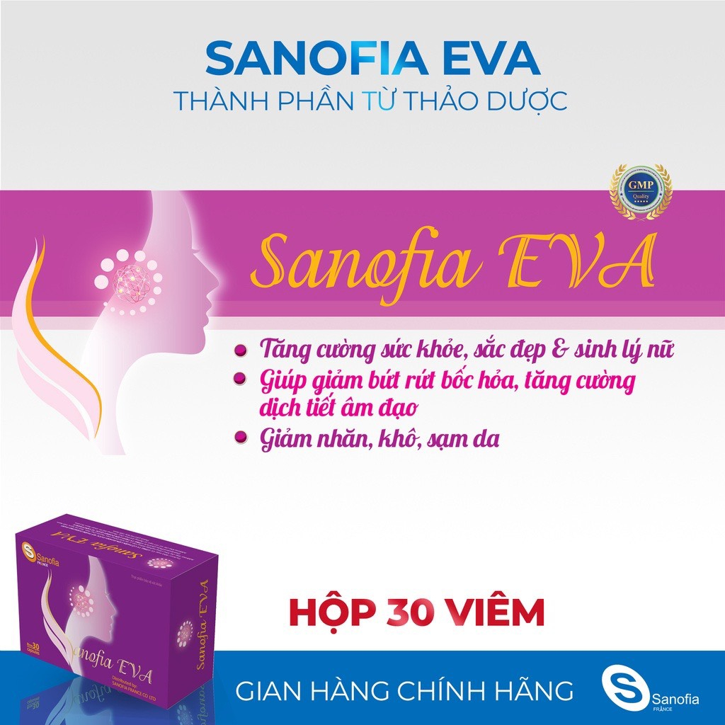 Nội Tiết Sanofia Eva  + Quà Tặng 1h Vitamin E - Giúp Da Dẻ Hồng Hào, Hết Nhăn, Hết Sạm Nám, Giảm Bốc Hỏa.