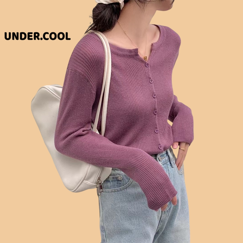 Áo Cardigan Mỏng Có Khuy Khoác ngoài UNDERCOOL mùa thu chất len tăm dài tay màu trơn phong cách đơn giản Basic