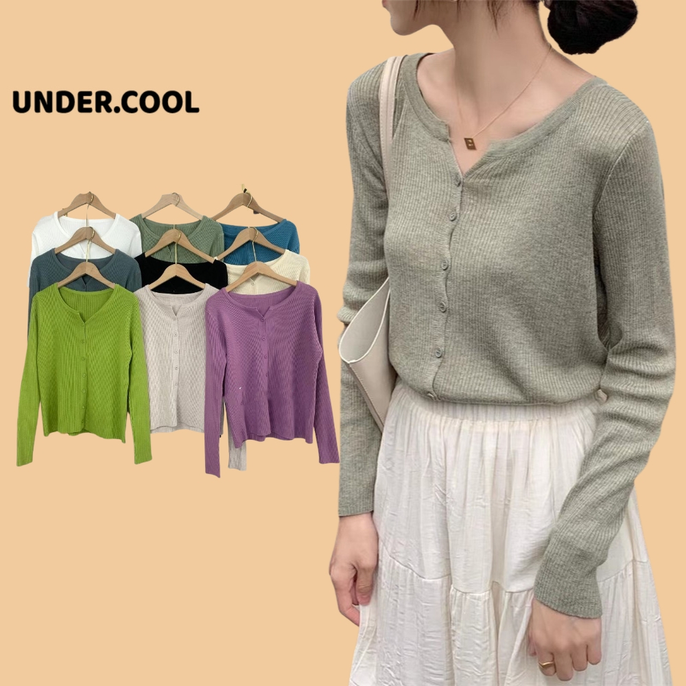 Áo Cardigan Mỏng Có Khuy Khoác ngoài UNDERCOOL mùa thu chất len tăm dài tay màu trơn phong cách đơn giản Basic