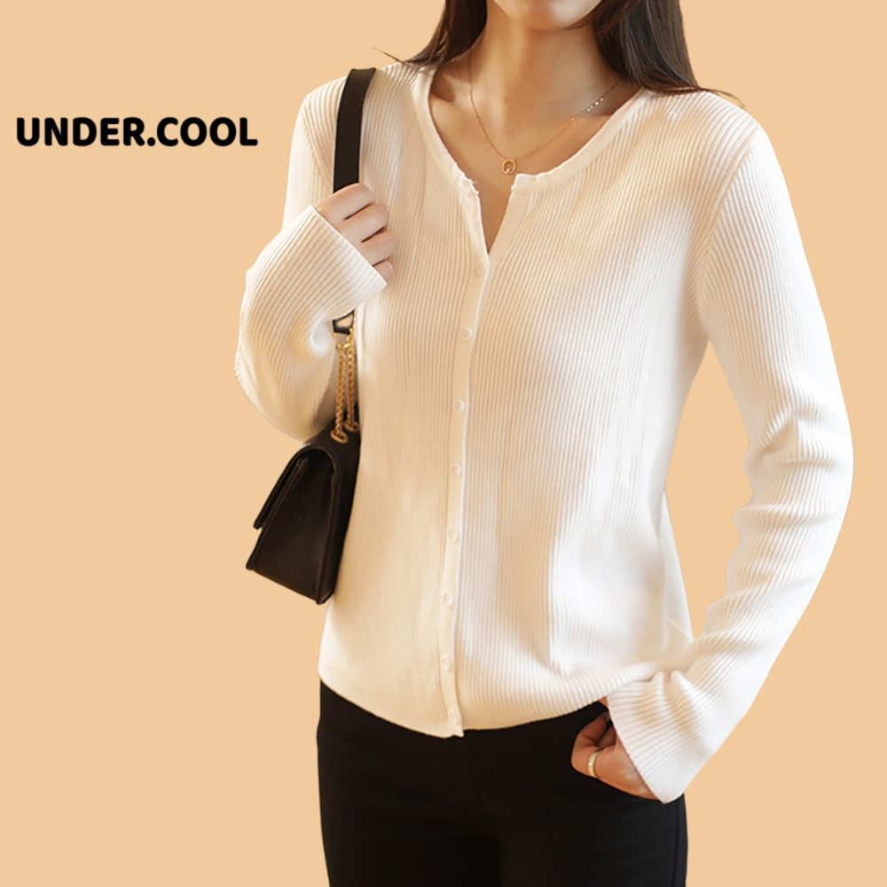 Áo Cardigan Mỏng Có Khuy Khoác ngoài UNDERCOOL mùa thu chất len tăm dài tay màu trơn phong cách đơn giản Basic