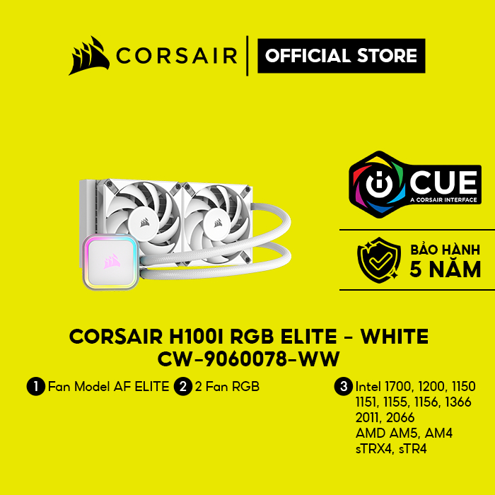 Quạt và tản nhiệt nước Corsair H100i RGB ELITE - WHITE CW-9060078-WW