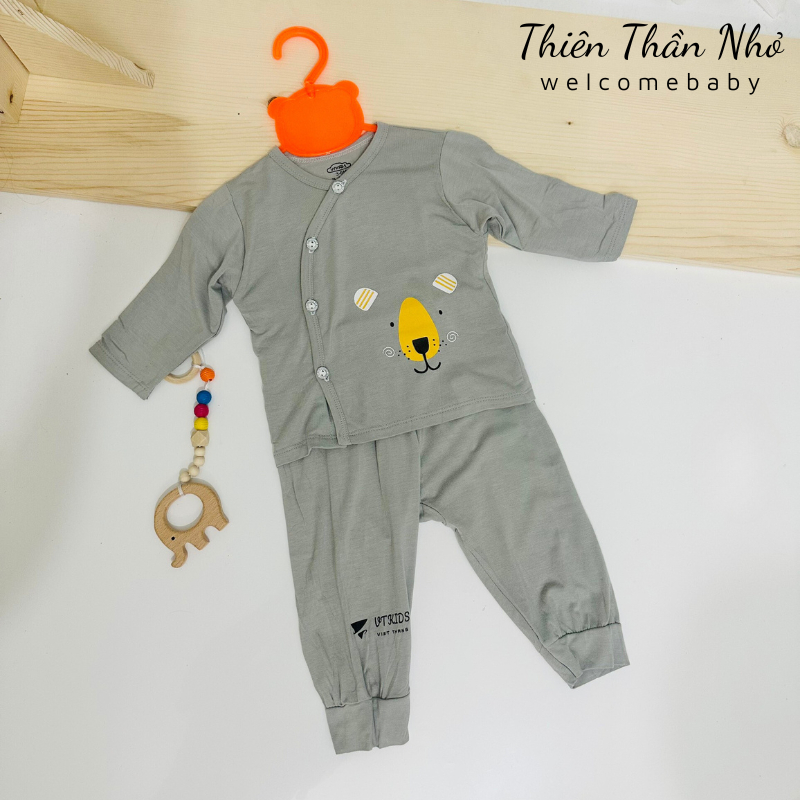 Bộ Sơ Sinh Dài Tay Cài Chéo Chất Cotton Thun Lạnh Siêu Mềm, Mát Cho Bé Trai, Bé Gái Từ Sơ Sinh