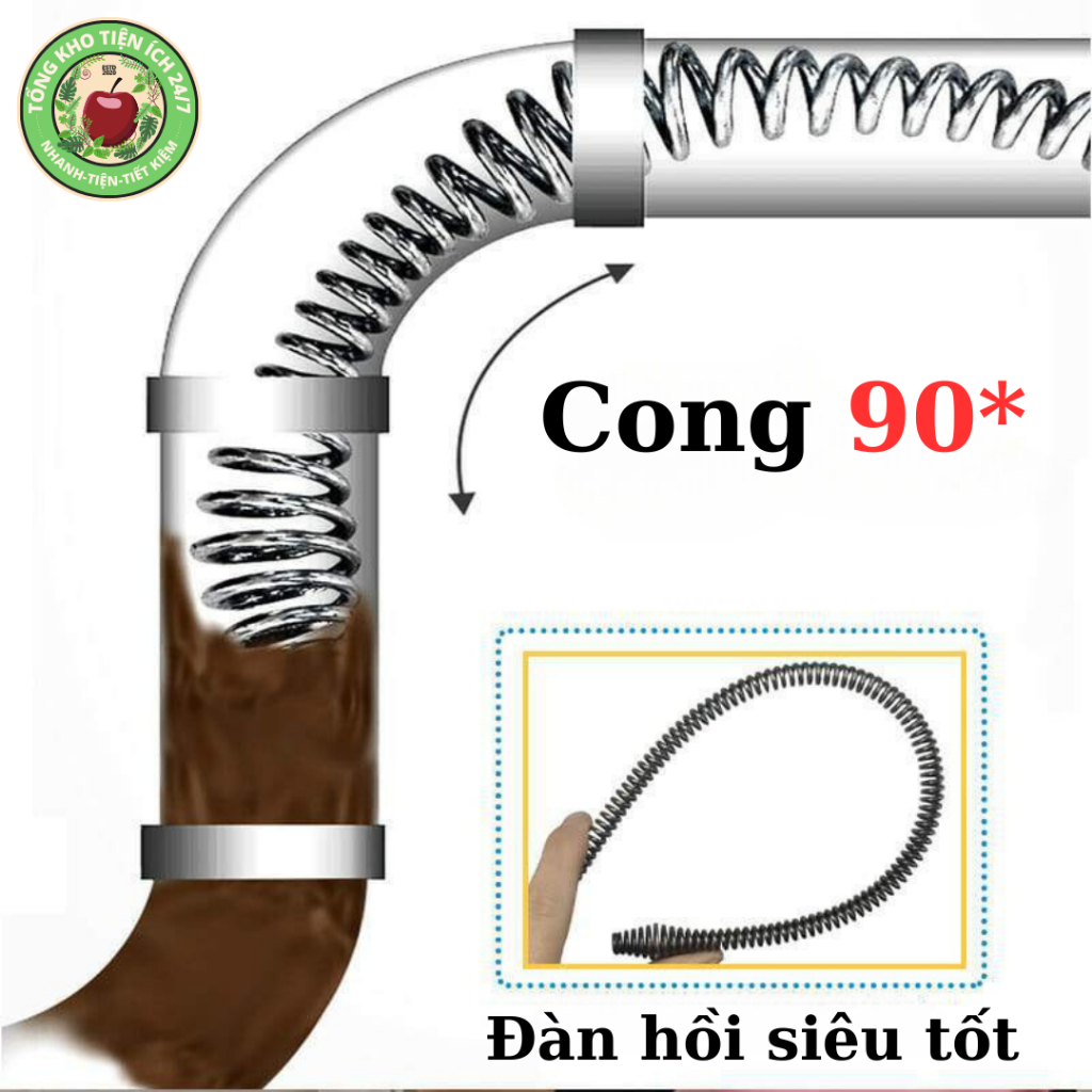 Dây thông tắc cống, thông bồn cầu lò xo inox không gỉ siêu bền dùng mãi 5m, 8m, 10m