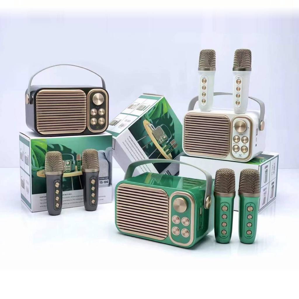 Loa Karaoke Bluetooth Mini YS 106 Cổ Điển , Kèm 2 Micro Không Dây , Âm Thanh Siêu Hay