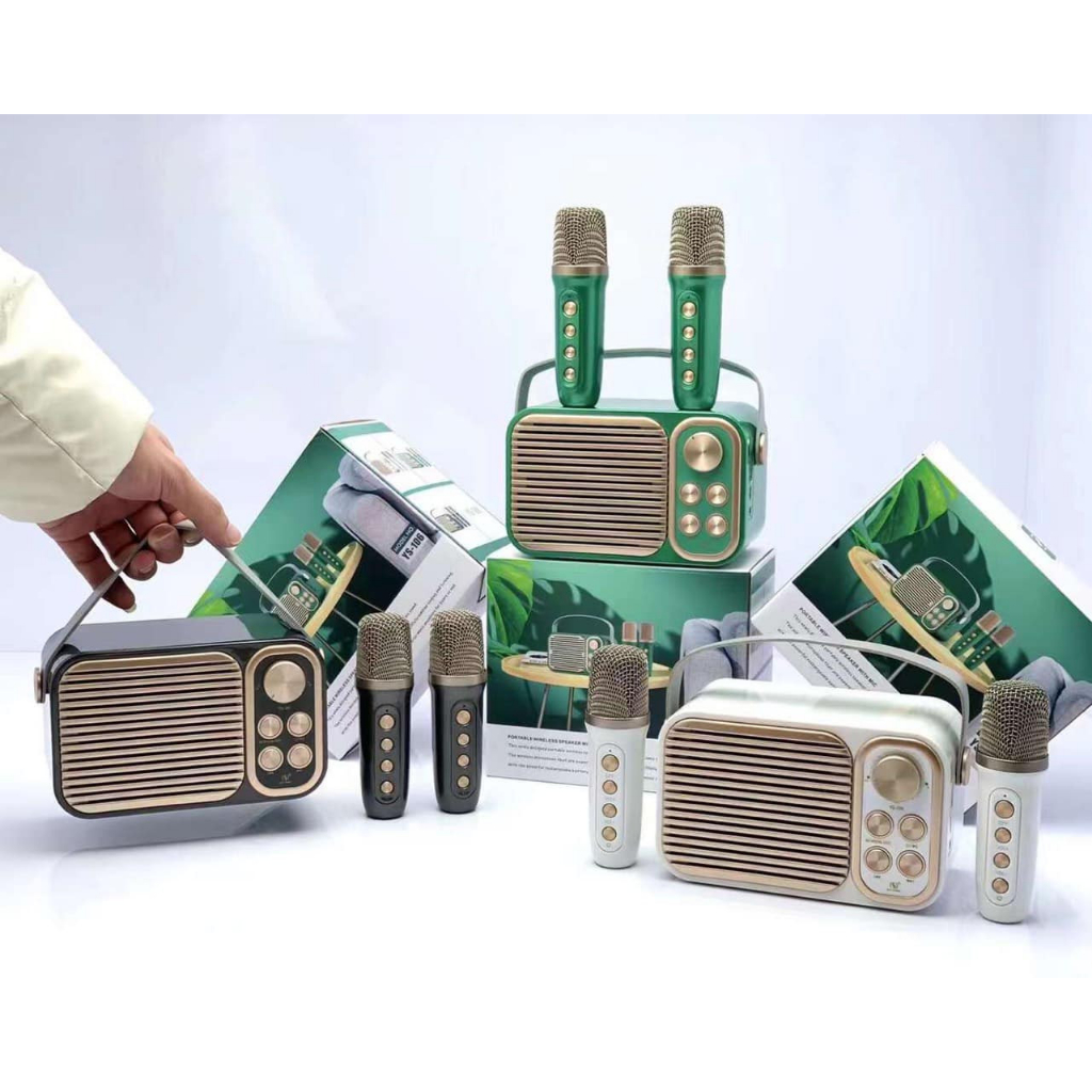 Loa Karaoke Bluetooth Mini YS 106 Cổ Điển , Kèm 2 Micro Không Dây , Âm Thanh Siêu Hay