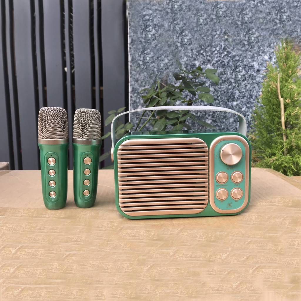 Loa Karaoke Bluetooth Mini YS 106 Cổ Điển , Kèm 2 Micro Không Dây , Âm Thanh Siêu Hay
