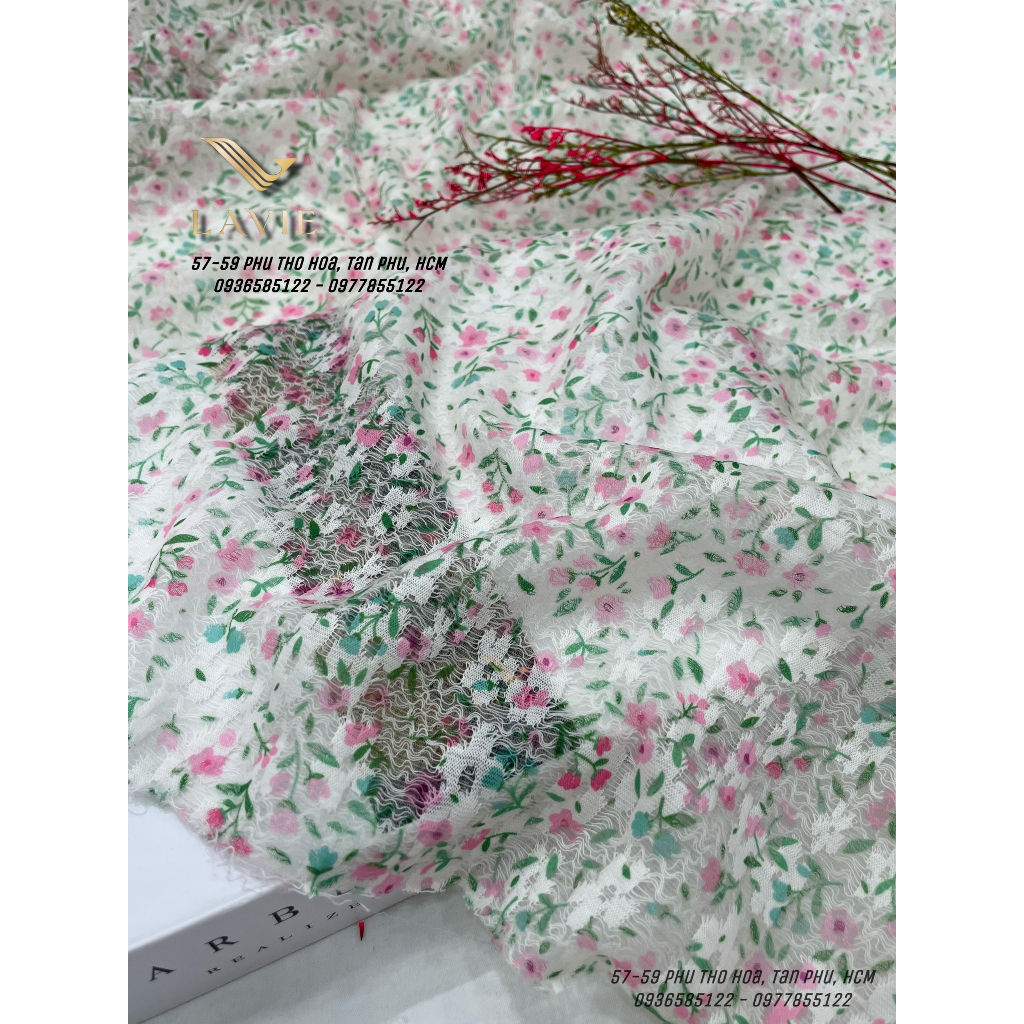 Vải Ren Hoa Baby cao cấp nhà LAVIE mềm mịn phối hoa xinh xắn may váy đầm thời trang