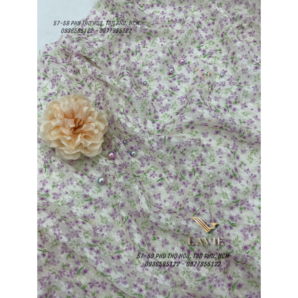 Vải Ren Hoa Baby cao cấp nhà LAVIE mềm mịn phối hoa xinh xắn may váy đầm thời trang