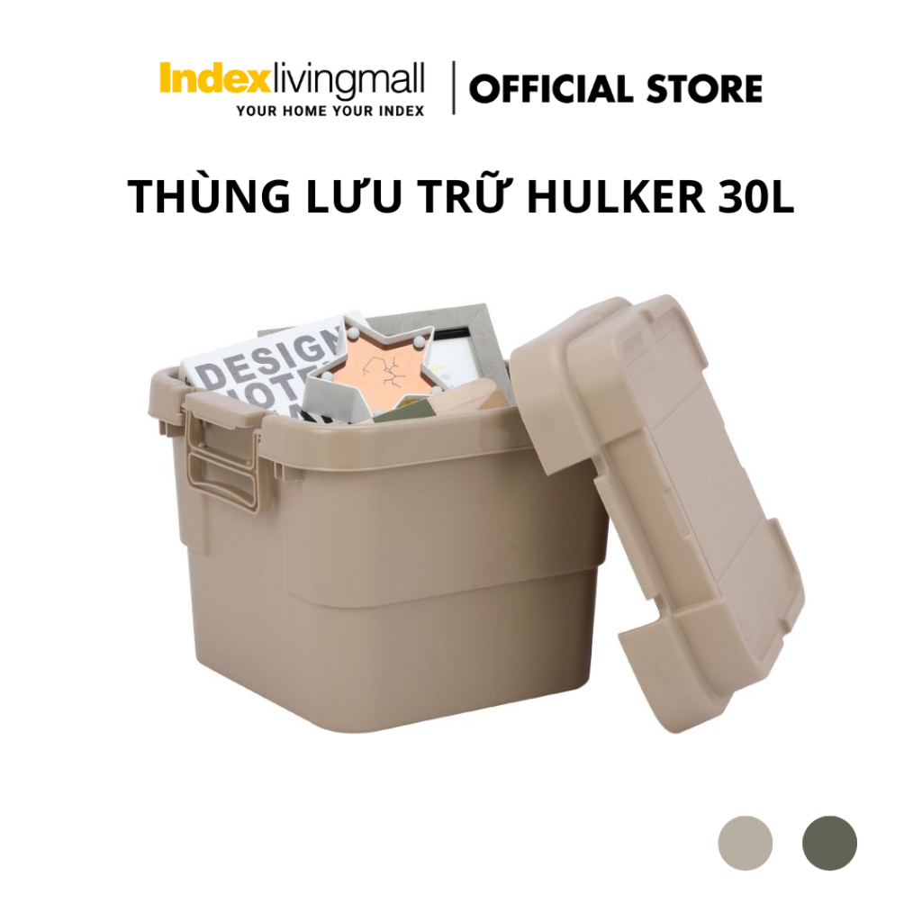 Thùng Lưu Trữ Đa Năng Có Nắp 30L bằng nhựa PP cao cấp HULKER-NEW màu kaki (beige) Index Living Mall