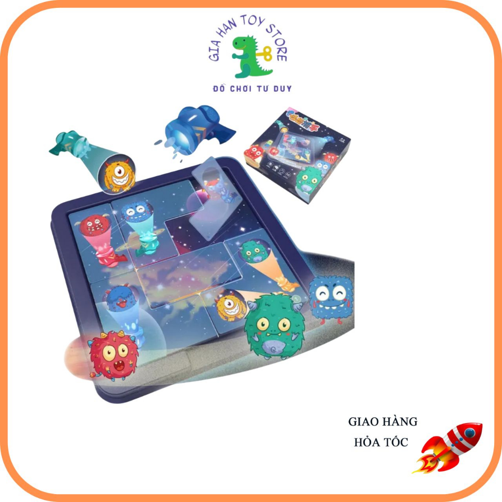 Đồ chơi board game xếp hình đèn pin bắt ma ghost catchers 30 thẻ 60 cấp độ thông minh sáng tạo cho bé