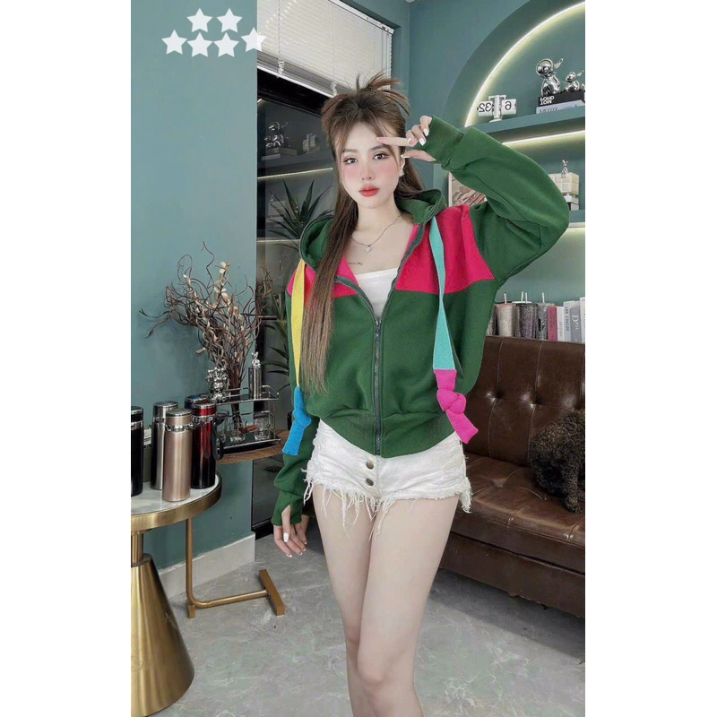 Áo Khoác Gấm Tăm Nỉ Dày đẹp Tay dài có Mũ Phối Màu dây thắt cộng to MaM