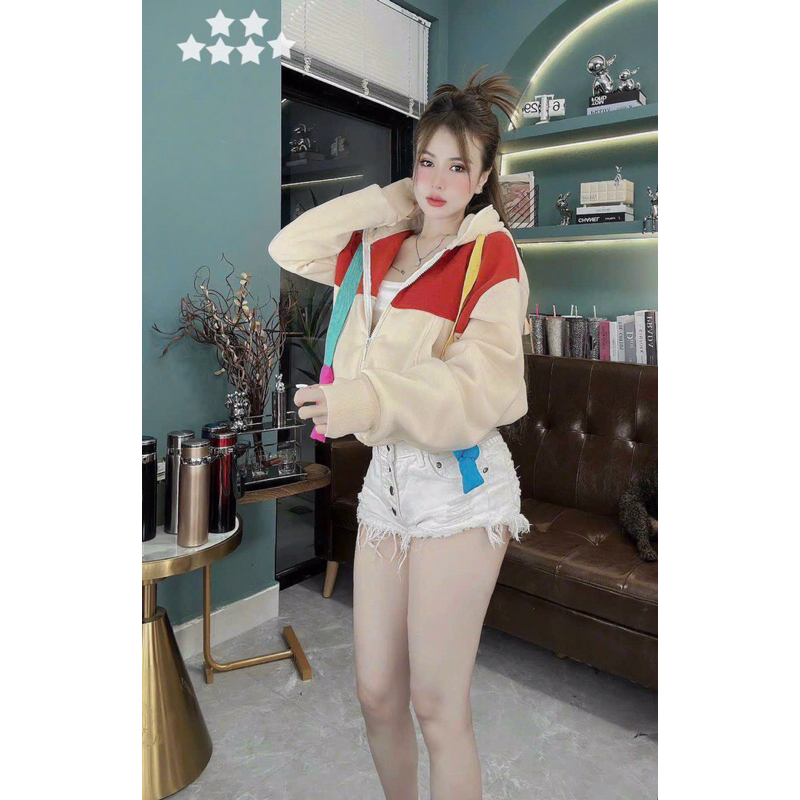 Áo Khoác Gấm Tăm Nỉ Dày đẹp Tay dài có Mũ Phối Màu dây thắt cộng to MaM