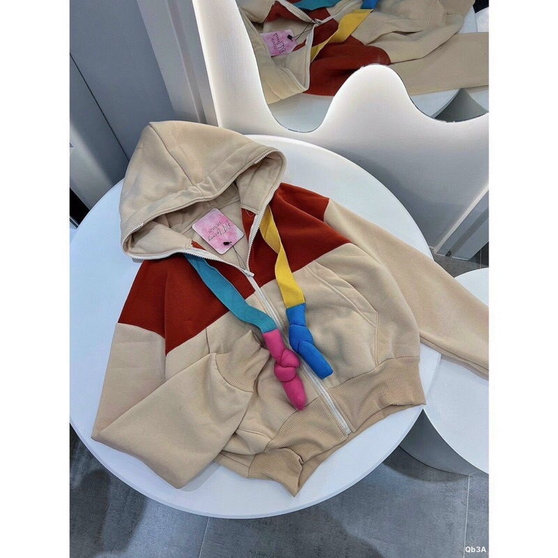 Áo Khoác Gấm Tăm Nỉ Dày đẹp Tay dài có Mũ Phối Màu dây thắt cộng to MaM