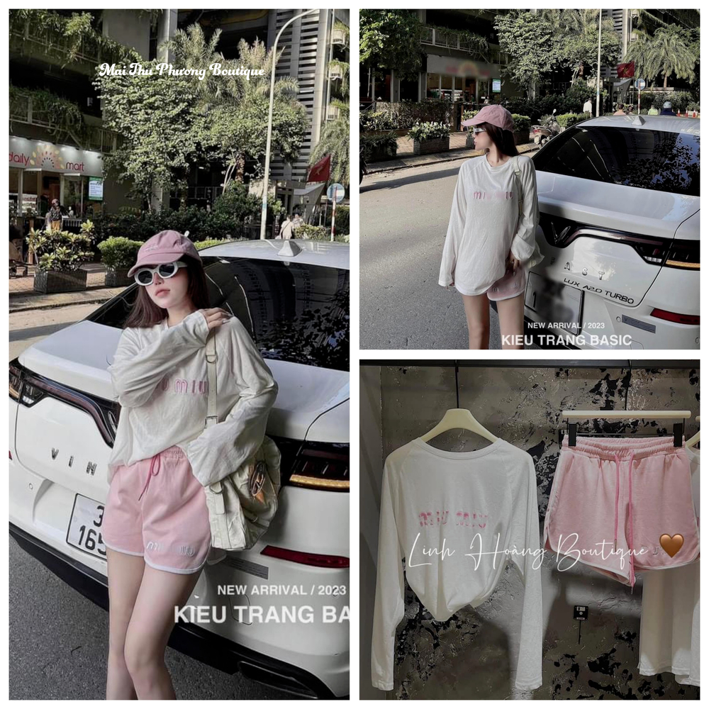 Set Bộ Đồ Nữ Áo Phông Áo Thun Nữ Áo Kiểu Nữ Dài Tay Quần Sooc Quần Đùi Cotton 38-70kg Mẫu SETMIUMIUHONGTHEU. TP192