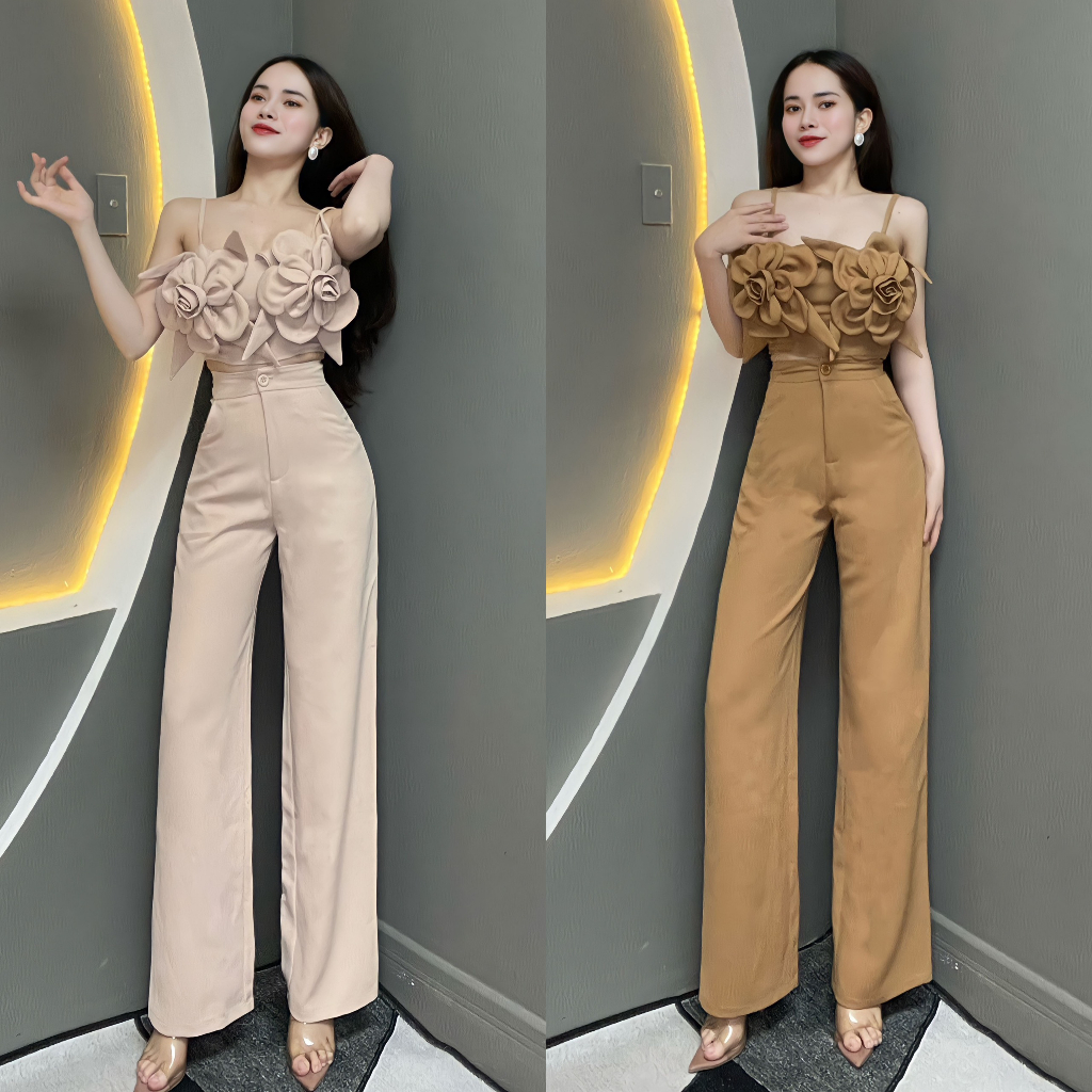 Set Thiết Kế Áo Hai Dây Họa Tiết Hoa Phối Quần Dáng Dài T1016 - Thanh Tự