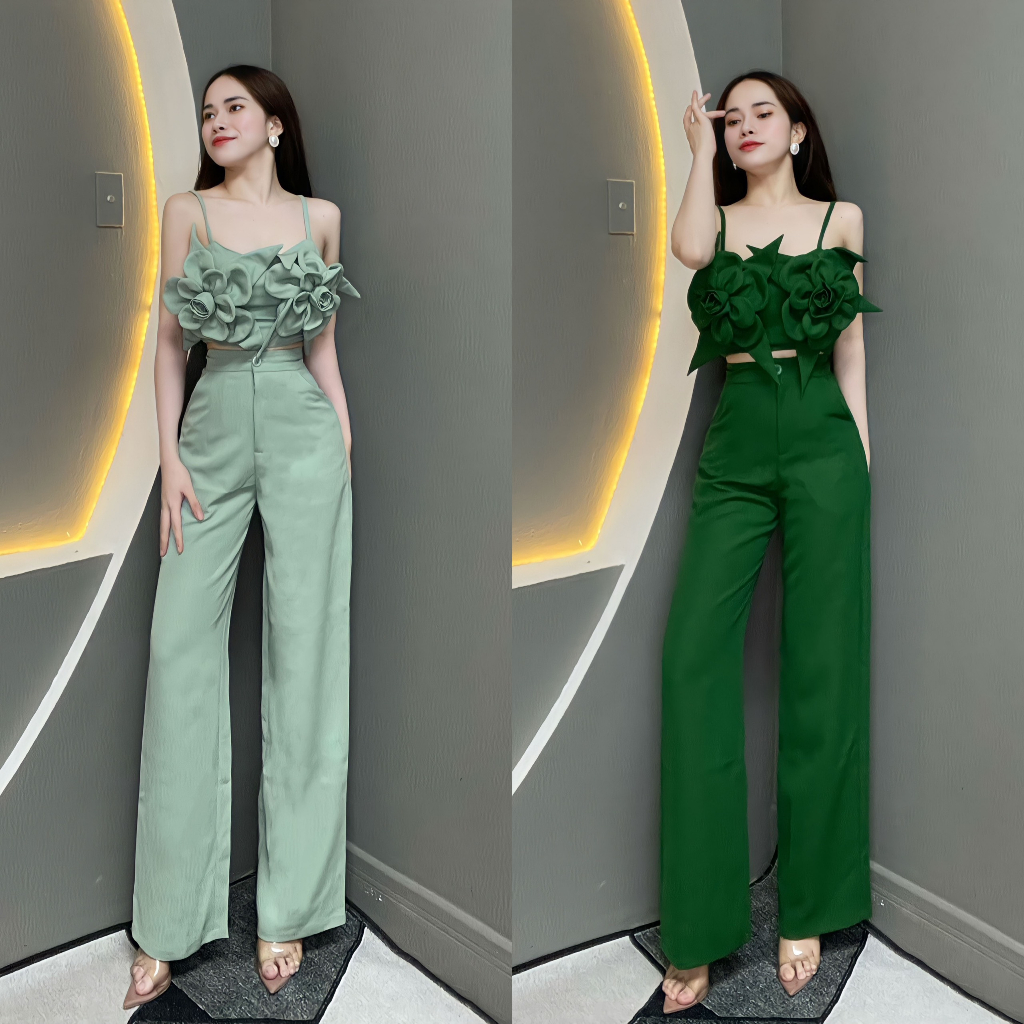 Set Thiết Kế Áo Hai Dây Họa Tiết Hoa Phối Quần Dáng Dài T1016 - Thanh Tự