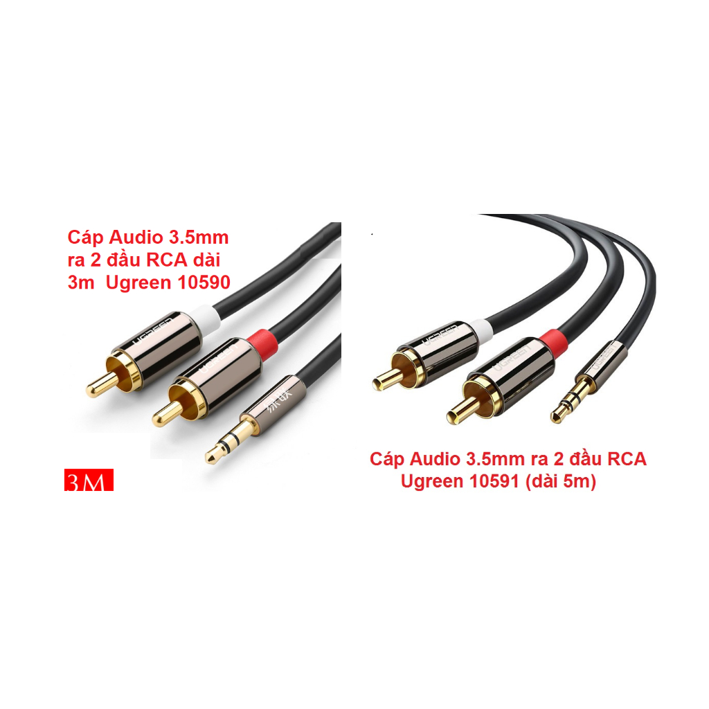 Cáp Audio 3.5mm ra 2 đầu RCA ( 3m 10590 , 5m 10591 ) Ugreen