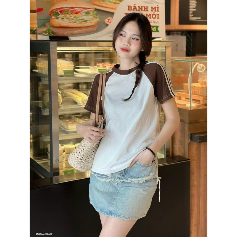 Áo thun babytee tay phối 2 sọc - A3U