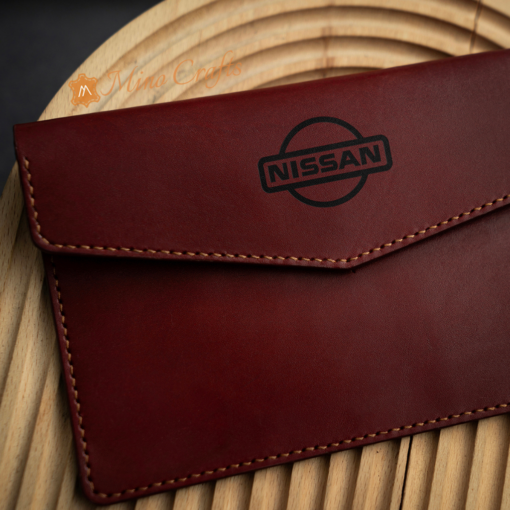 Ví Da Đăng Kiểm Xe Ô Tô Handmade Da Thật - Khắc Logo NISSAN