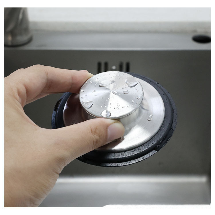 Nắp đậy thoát nước giỏ lọc bồn rửa chén núm to viền silicon đen - LOKING