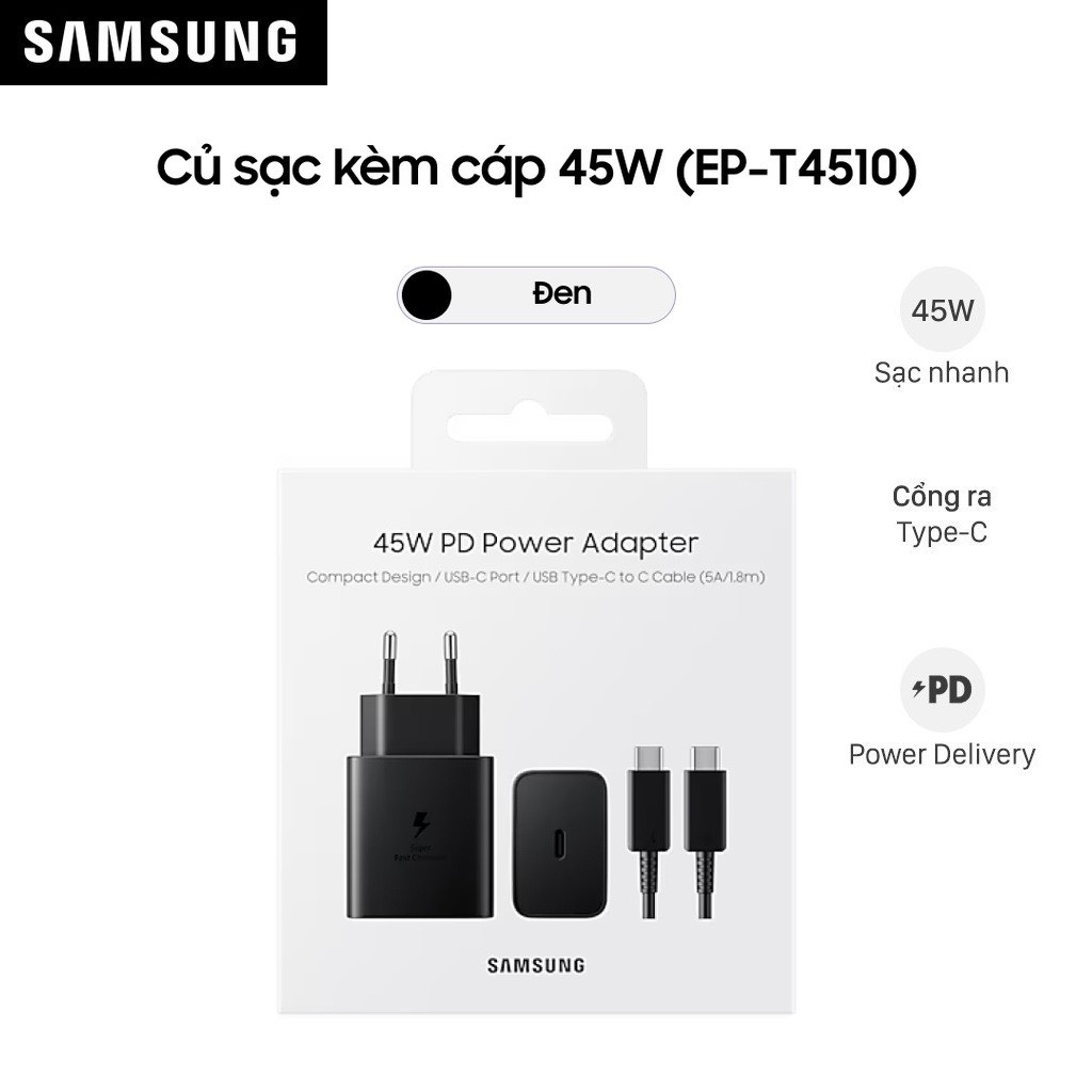 Củ Sạc Siêu Nhanh chính hãng Samsung 45w dành cho toàn bộ các máy dòng Note, S, Tab, Android, IP