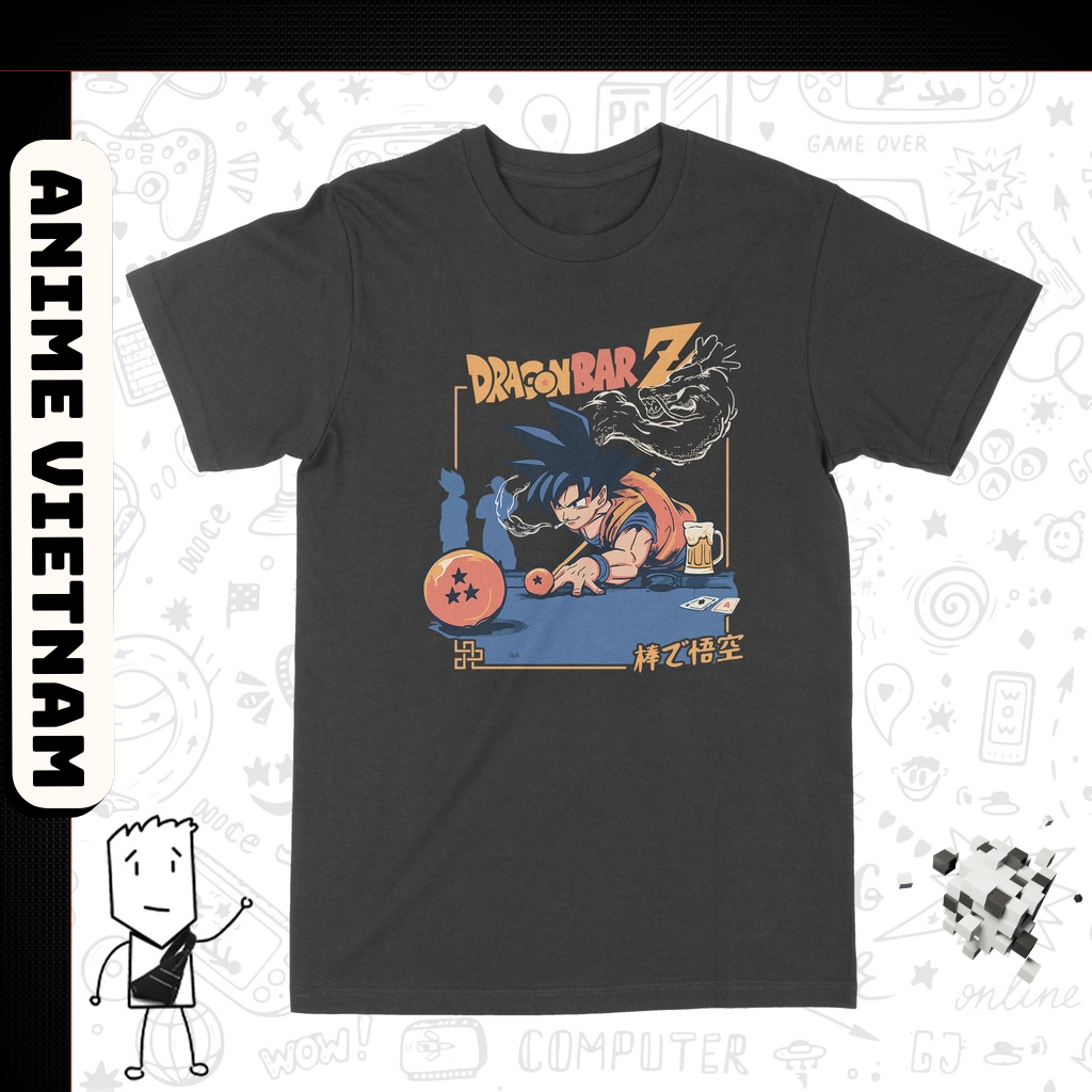 Áo thun Goku chơi bi-a, Áo thun Anime Dragon Ball hình in sắc nét cực ngầu, Chất cotton 4 chiều thoáng mát