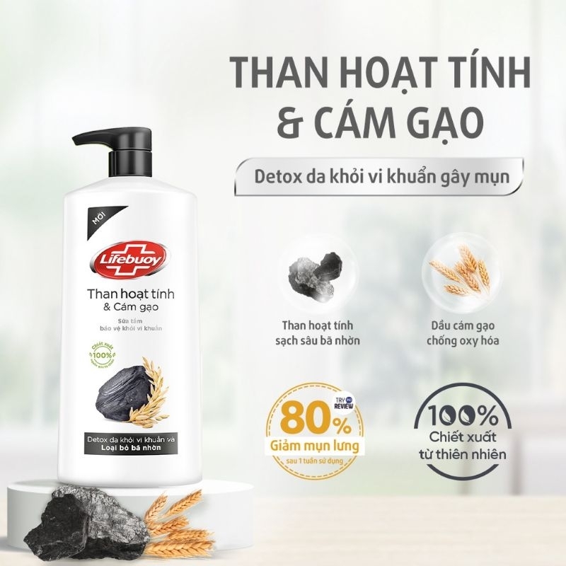 Sữa tắm Lifebuoy Detox sạch sâu từ than hoạt tính và cám gạo 200g
