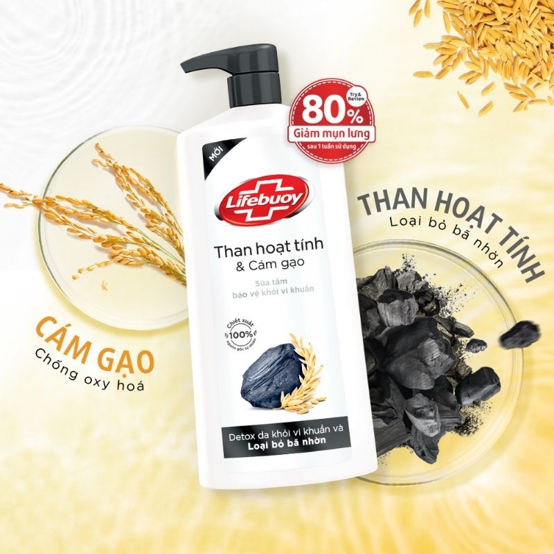 Sữa tắm Lifebuoy Detox sạch sâu từ than hoạt tính và cám gạo 200g