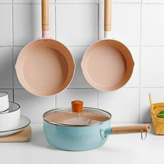 Chảo chống dính bếp từ sâu lòng, chảo vân đá cán gỗ18cm đun được bếp ga,bếp điện,bếp từ, Nồi quánh nấu bột cho trẻ