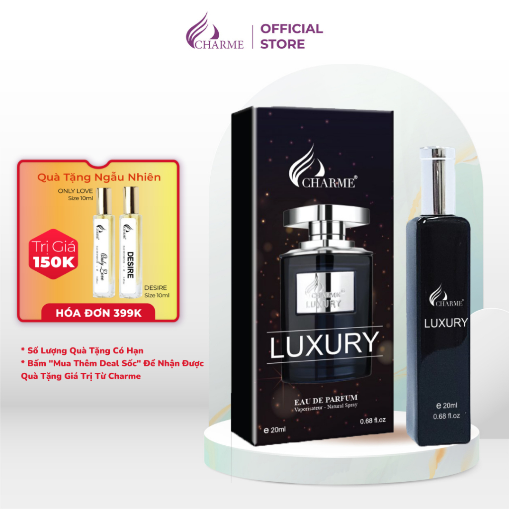 Nước hoa nam cao cấp, Charme Luxury, lưu hương lâu, hương mát lạnh pha chút nồng ấm, 20ml