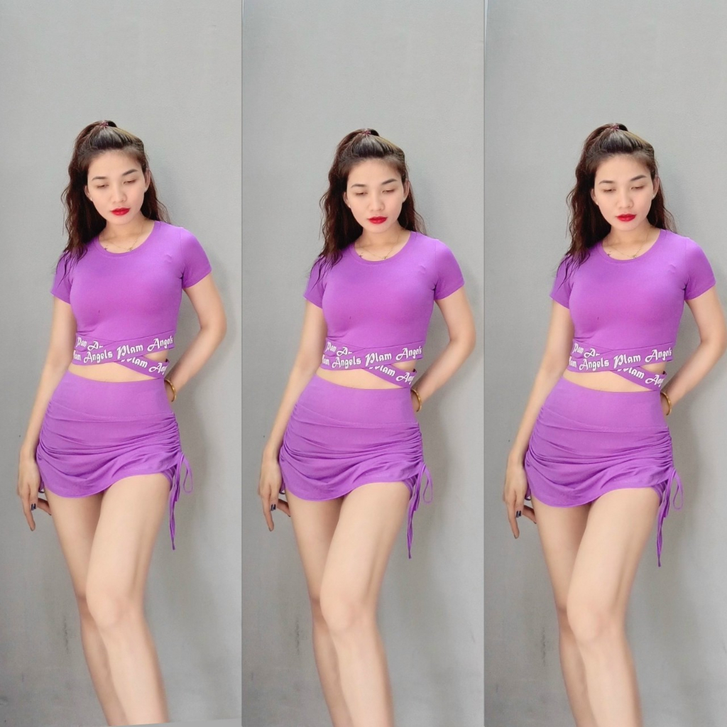 Sét bộ croptop sét chân váy rút 2 lớp V35