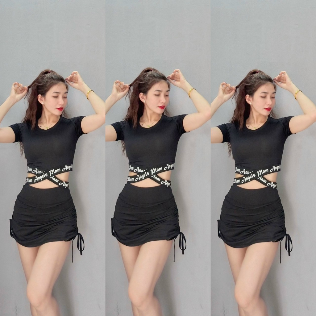 Sét bộ croptop sét chân váy rút 2 lớp V35
