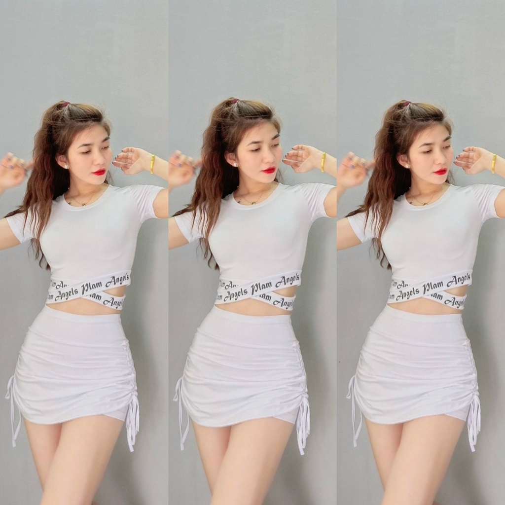 Sét bộ croptop sét chân váy rút 2 lớp V35