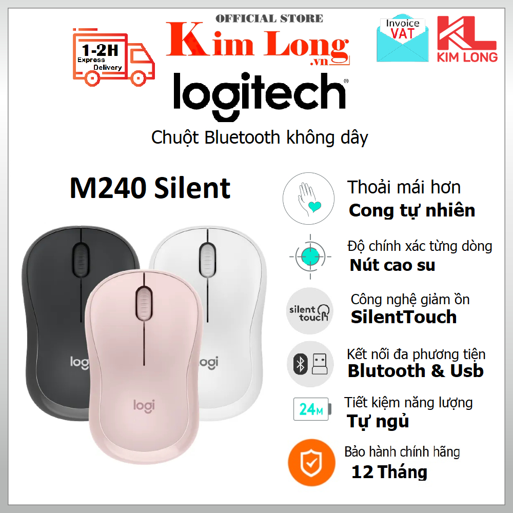 2023 Chuột không dây bluetooth Yên lặng M240 Logitech Silent Touch, DPI 400-4000