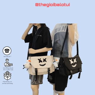 Túi đeo vai mặt cười cho cặp đôi cá tính, Túi đeo chéo vải Canvas phong cách Hàn Quốc đi học đi chơi siêu tiện lợi