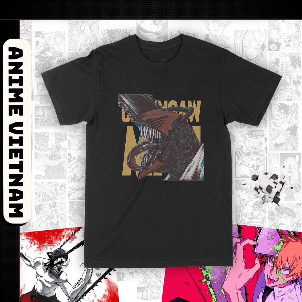 Áo thun Chainsaw Man Unisex, Áo thun anime tay lỡ from rộng, Chất liệu cotton dày dặn hình in sắc nét co dãn thoáng mát