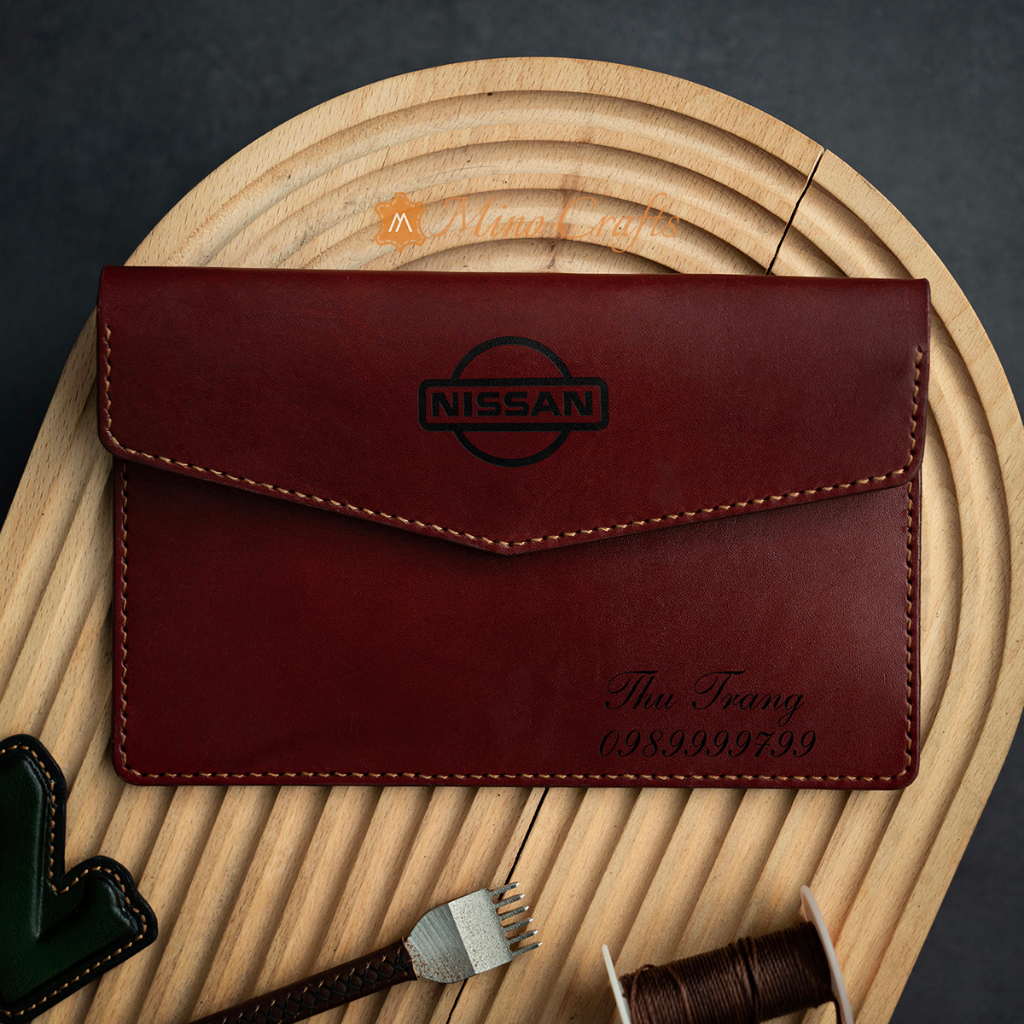 Ví Da Đăng Kiểm Xe Ô Tô Handmade Da Thật - Khắc Logo NISSAN